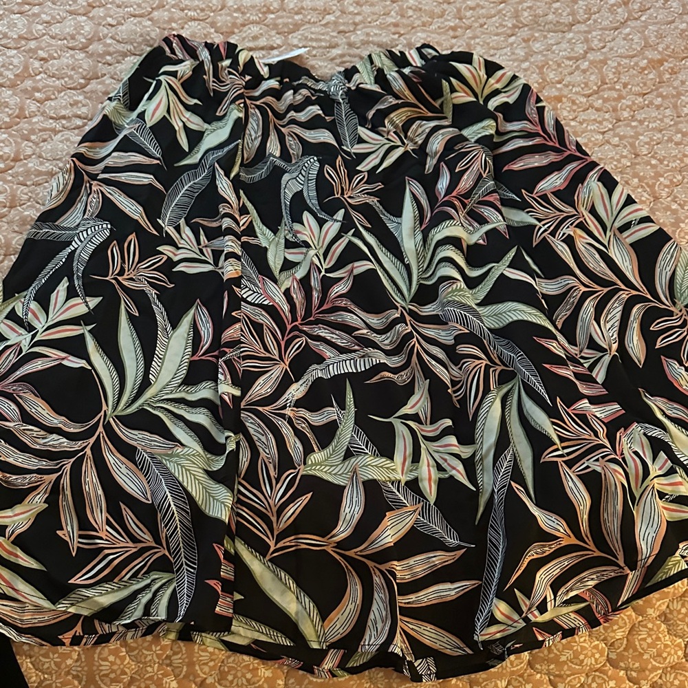 Christopher & Banks Black Leaf Print A-Line Skirt